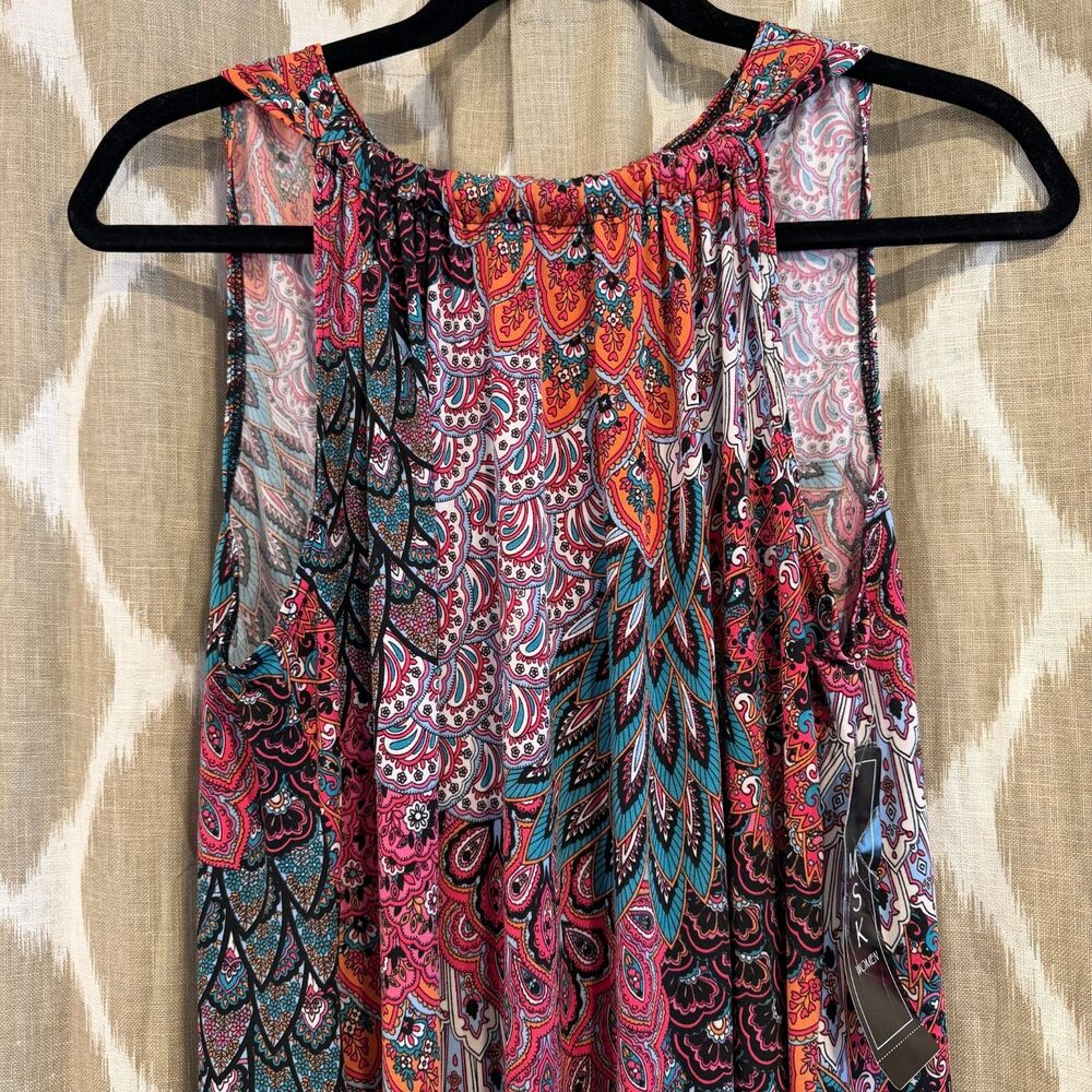 MSK Women Boho Paisley Swing Dress 1X Magenta Mango Sleeveless NWT